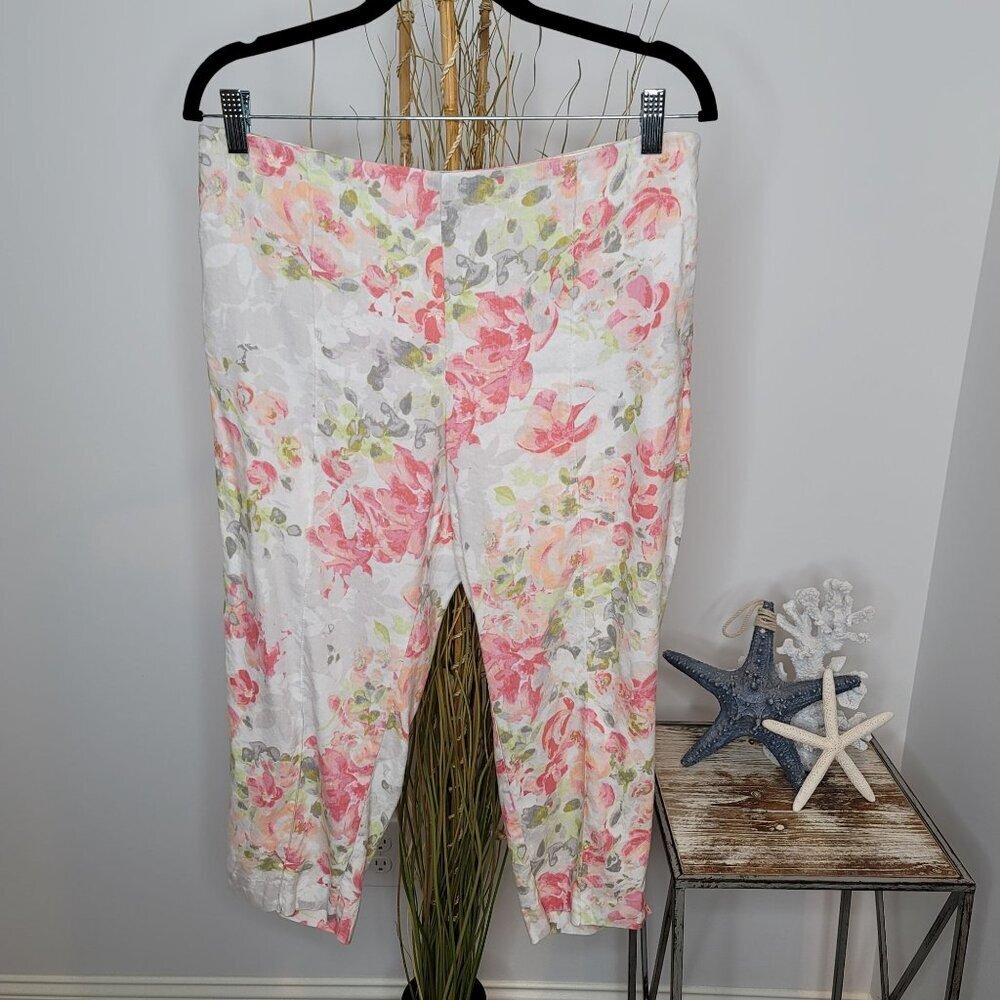 J.‎ Jill Linen Stretch Floral Print Crop Pants Womens Medium Petite